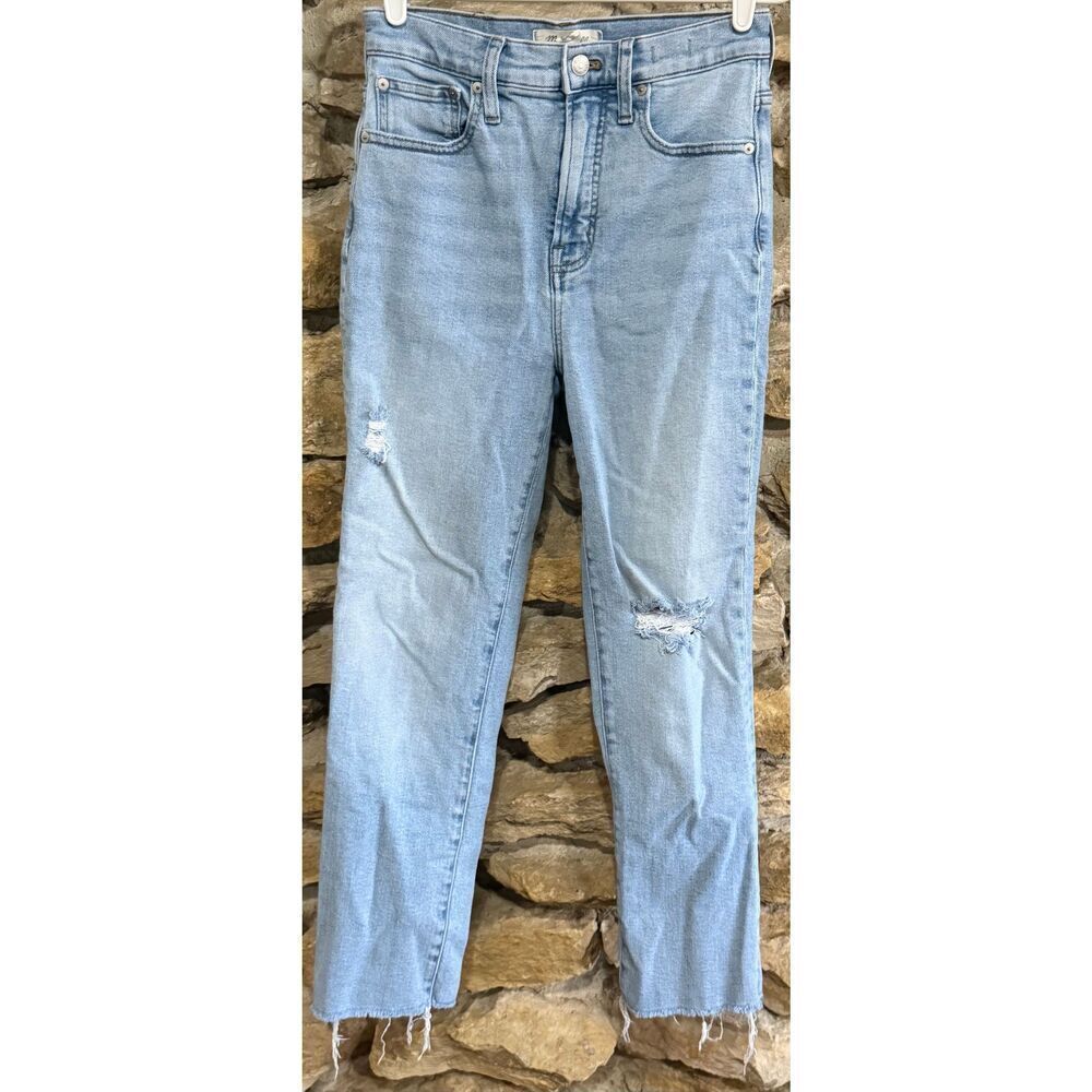 Women’s Madewell Distressed Light Wash The Perfect Vintage Jean Rae Hem Size 25